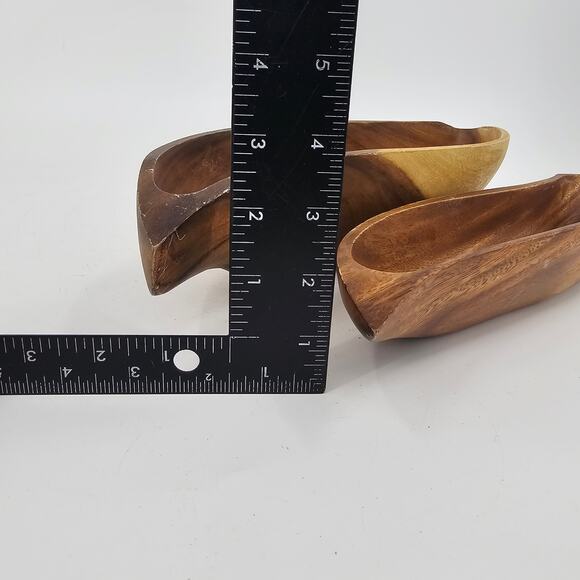 Set of 2 Vintage Genuine Monkey Pod Wood Hand Crafted Large Leaf Dish Bowls - Picture 6 of 9